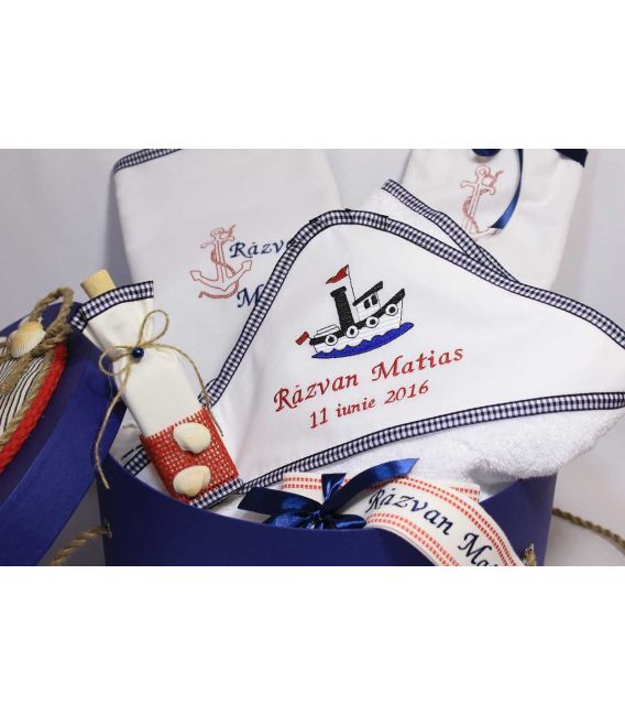 Trusou botez personalizat si cutie botez cu tema marina  - Trusouri  Botez Complete