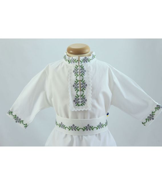 Costum popular botez baieti de vara broderie culori gri verde