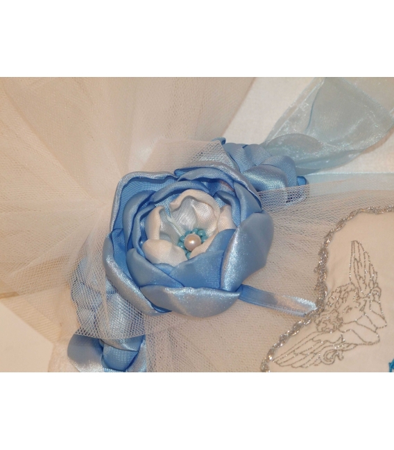 Lumanare botez personalizata - flori albastre