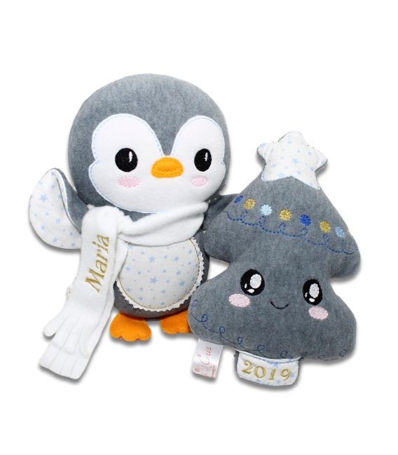 Set personalizat cadou de Crăciun bradut si pinguin Maria