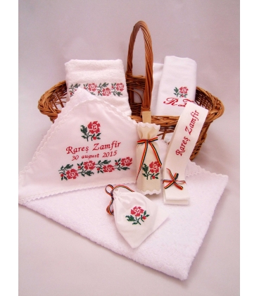Trusouri botez traditionale - Trusou botez traditional broderie floare rosie